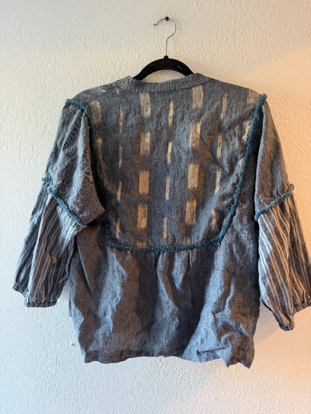 Wrap London Linen Boho Patterned Blouse, Size 10 - Picture 3 of 8